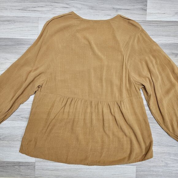 UMGEE Womens Golden Yellow Longsleeve Flowy Boho Hippie Blouse Linen Small - Picture 7 of 8